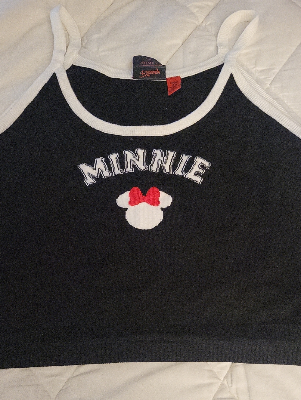 Disney Black Tank Top with White Trim and Red Bow Minnie Graphic